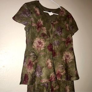 Vtg 80s/90s Floral Fairy/Cottagecore Forest Green Dark Academia 2 pc Dress